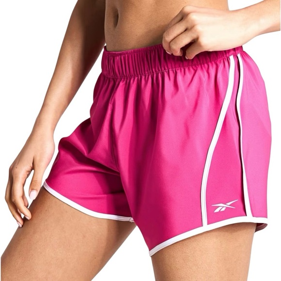 NWT Reebok Women’s ID Train Woven Shorts Dark Pink White Stripes Size Large New. - Picture 1 of 12